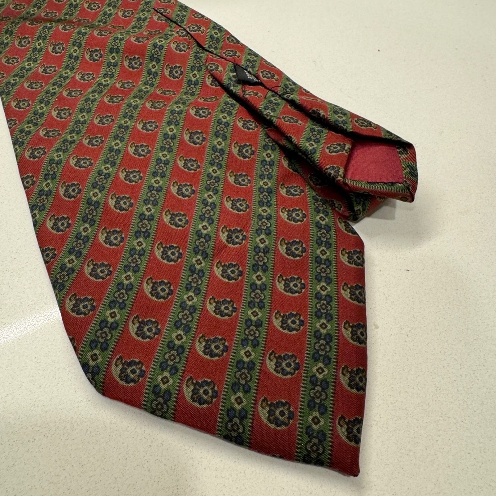 Vintage Louis Boston Mariano Rubinacci Tie Red Green Paisley Stripe Silk Italy